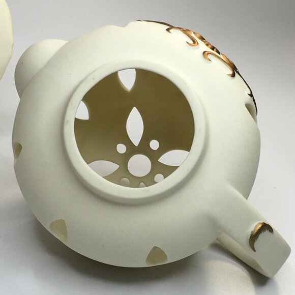 Partylite P7301 Tea Time Teapot Tealight Candle Holder Cream Gold Bisque Ceramic - Picture 9 of 9